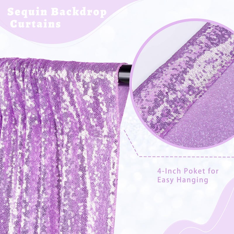B.Cool B-COOL Lavender Sequin Backdrop Curtains 2 Panels 2ftx8ft Purple Sparkly Curtains for Birthday Party Wedding Glitter Curtains Backdrop Decorations - Image 2